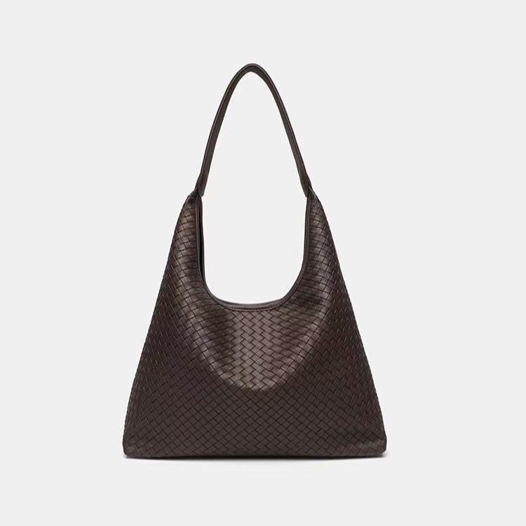 Dark Brown Intreccio Woven Hobo Tote Bag