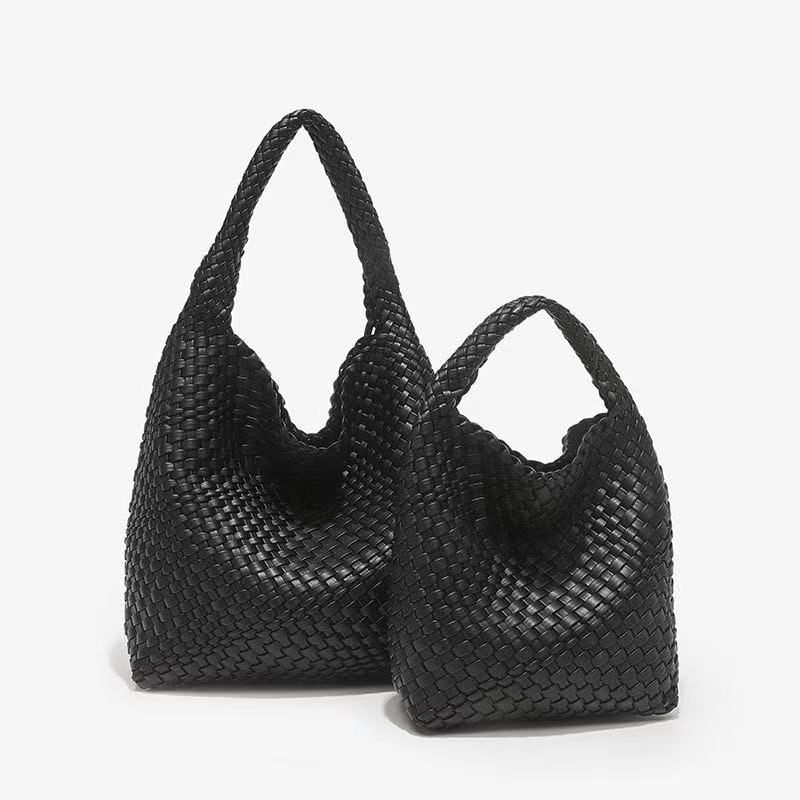 Black Hand Woven Hobo Tote Bag