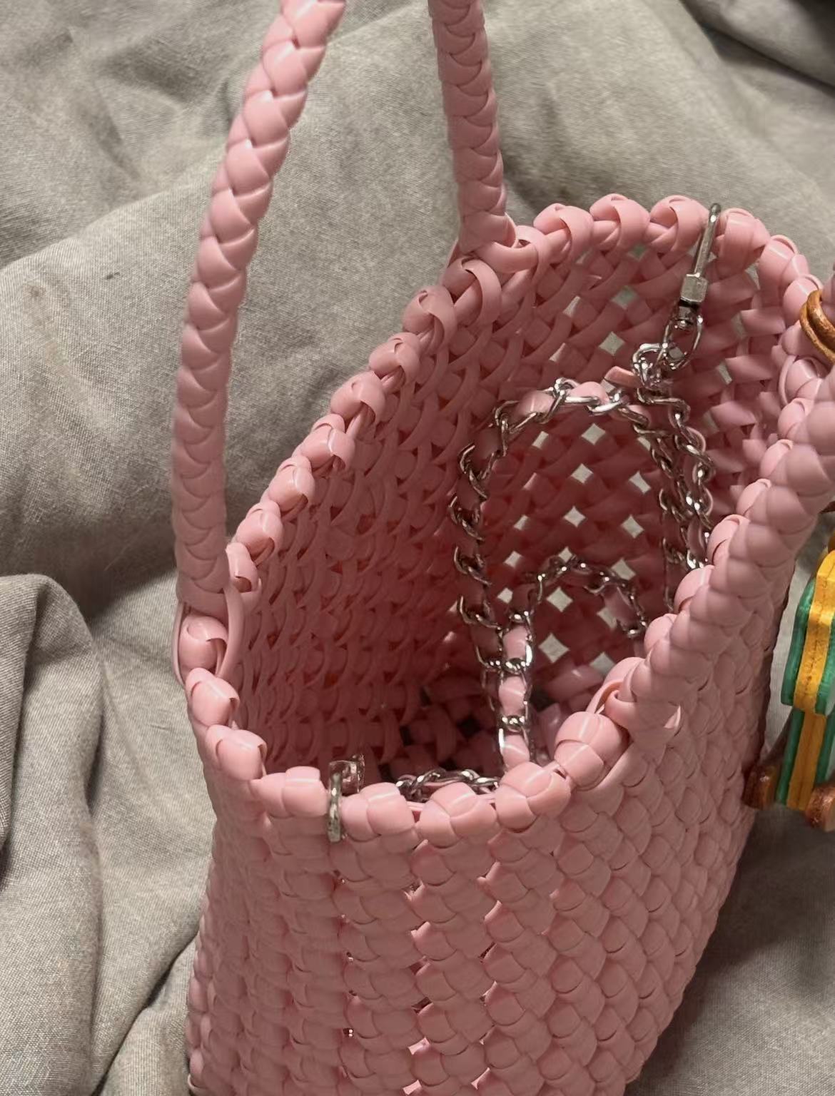 Pink Woven Mini Crossbody Bag